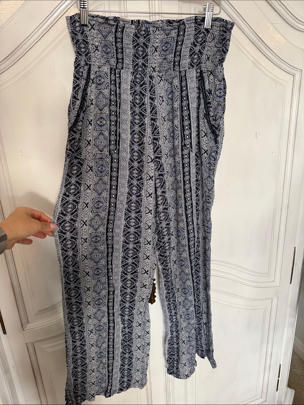 Three Dots Boho Print Wide Leg Pants Indie Geometric Lightweight Flowy Size M